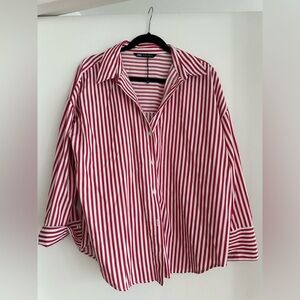 Zara red and white striped button down